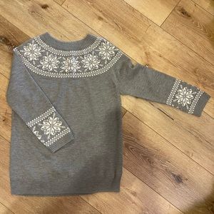 Talbots Gray and White Lambswool Blend Crewneck Sweater with Snowflake Motif